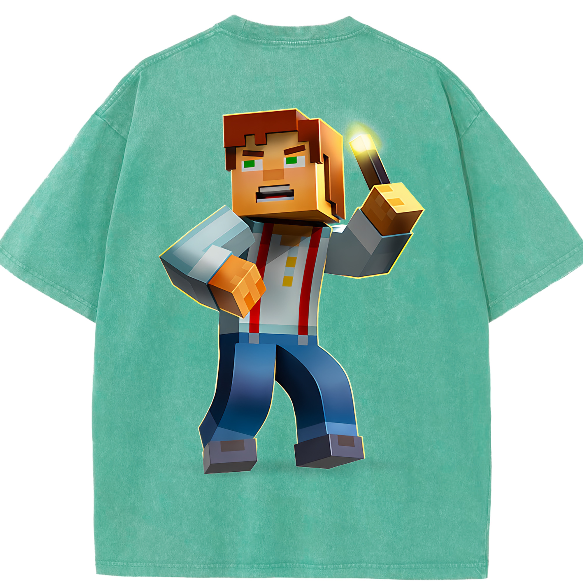 （画像用） マインクラフト ブロックの世界 Minecraft MC Block world 綿100% ヴィンテージ風 半袖Tシャツ（背面プリント）